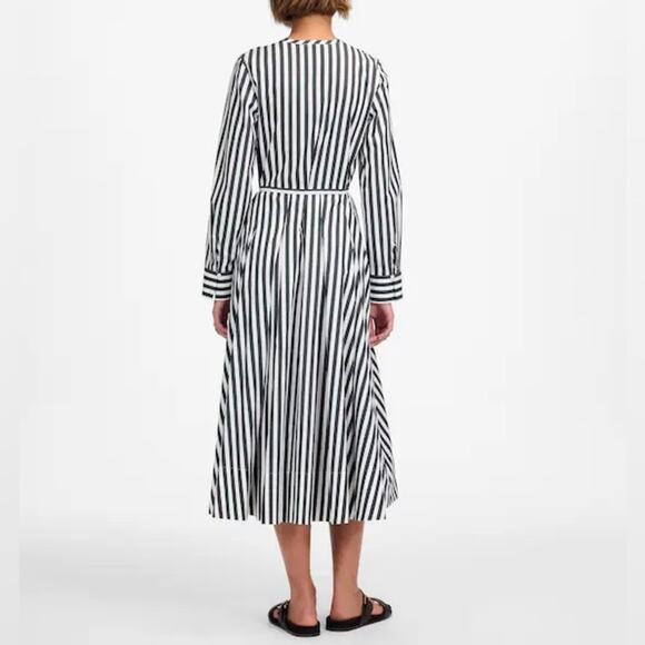 Madewell Tie-Waist Midi Shirtdress in Stripe Deep Forest Size 10 - Picture 9 of 9